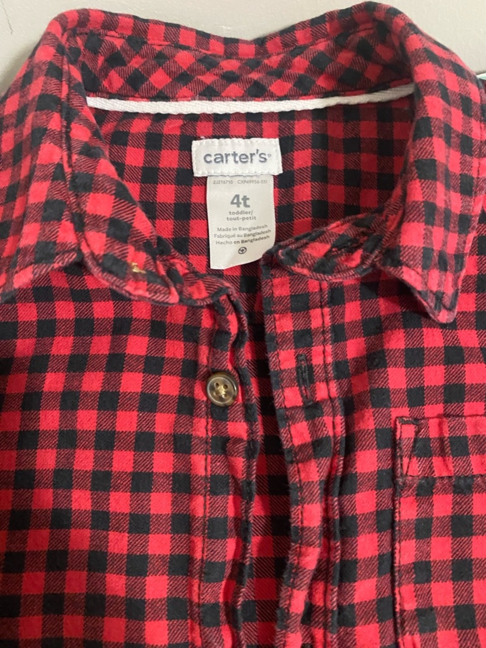 Kids Boy Carter's Red and Black Buffalo Plaid Button-Up Shirt size 4T